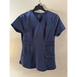 Cherokee Infinity Scrub Top Navy Small Womens Front Pockets Vneck Short Sleeve